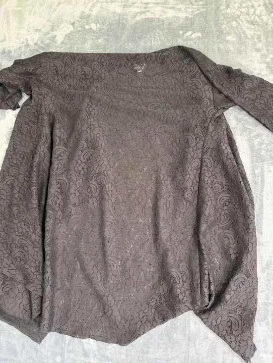 LuLaRoe Black Lace Open Front Cardigan Duster With Asymmetrical Hem M - Picture 2 of 7